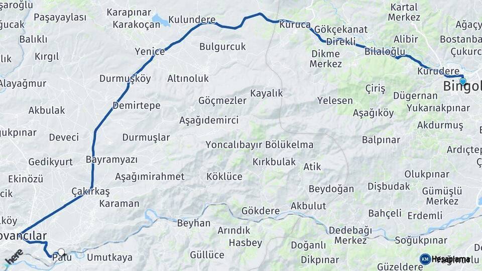 Bingöl Palu Elazığ Arası Kaç Km - Yol Haritası