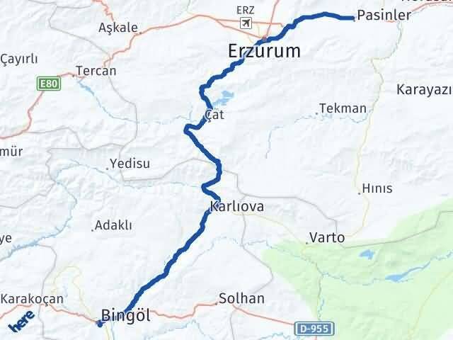 Bingöl Pasinler Erzurum Arası Kaç Km - Yol Haritası
