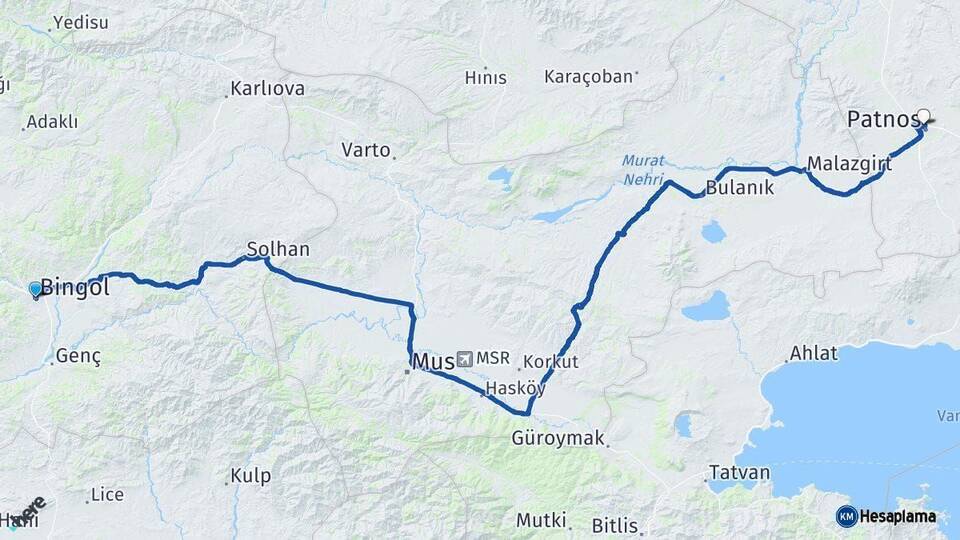 Bingöl Patnos Ağrı Arası Kaç Km - Yol Haritası