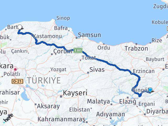 Bingöl Pınarbaşı Kastamonu Arası Kaç Km - Yol Haritası