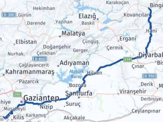 Bingöl Polateli Kilis Arası Kaç Km - Yol Haritası