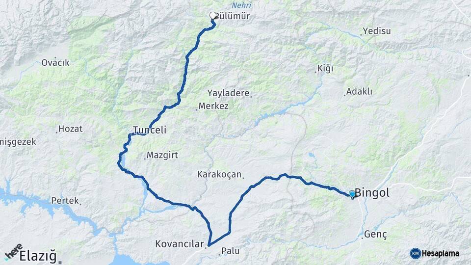 Bingöl Pülümür Tunceli Arası Kaç Km - Yol Haritası