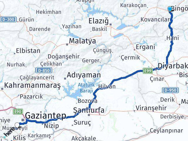 Bingöl Şahinbey Gaziantep Arası Kaç Km - Yol Haritası