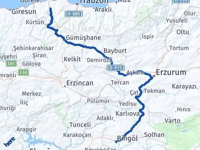 Bingöl Şalpazarı Trabzon Arası Kaç Km - Yol Haritası