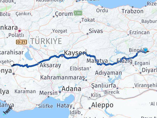 Bingöl Sarayönü Konya Arası Kaç Km - Yol Haritası