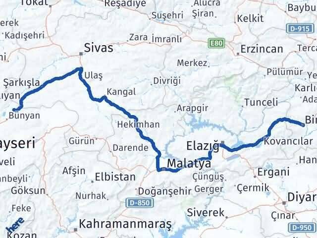 Bingöl Sarıoğlan Kayseri Arası Kaç Km - Yol Haritası
