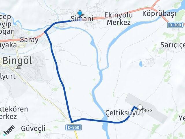 Simani Bingöl Havalimanı Arası Kaç Km - Yol Tarifi