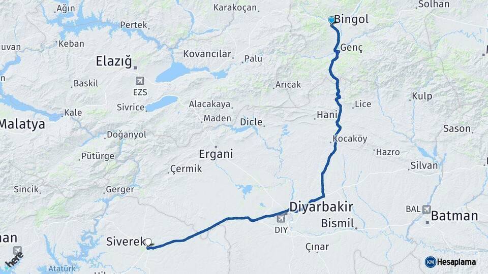 Bingöl Siverek Şanlıurfa Arası Kaç Km - Yol Haritası
