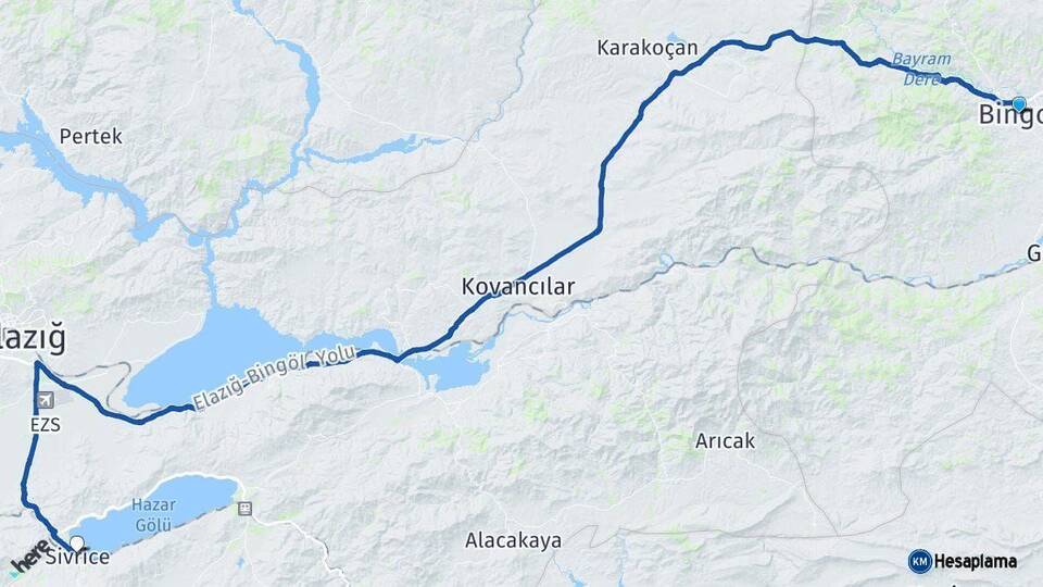Bingöl Sivrice Elazığ Arası Kaç Km - Yol Haritası