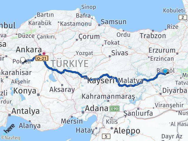 Bingöl Sivrihisar Eskişehir Arası Kaç Km - Yol Haritası