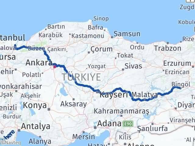 Bingöl Söğütlü Sakarya Arası Kaç Km - Yol Haritası