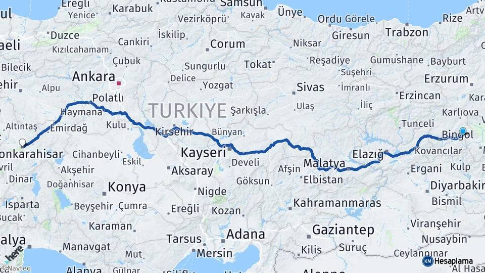 Bingöl Solhan Afyonkarahisar Arası Kaç Km - Yol Haritası