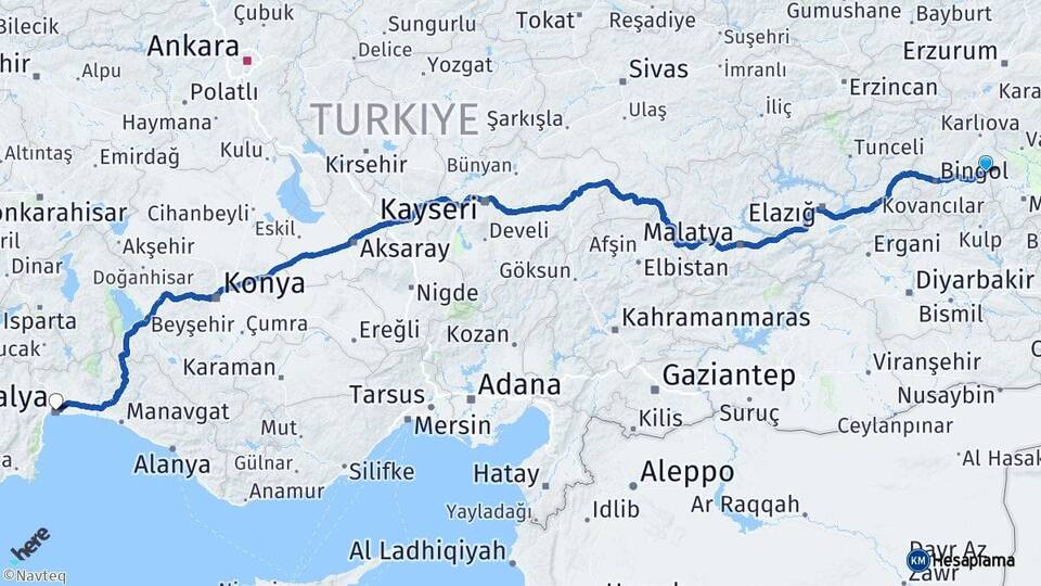 Bingöl Solhan Antalya Arası Kaç Km - Yol Haritası