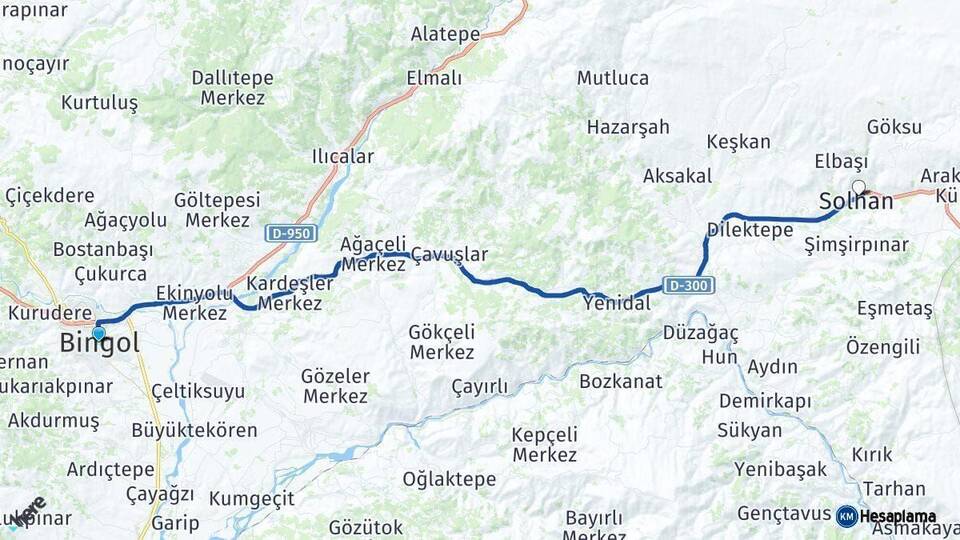 Bingöl Solhan Arası Kaç Km - Yol Haritası