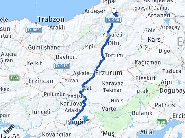 Bingöl Solhan Artvin Arası Kaç Km - Yol Haritası