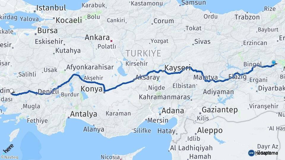 Bingöl Solhan Aydın Arası Kaç Km - Yol Haritası