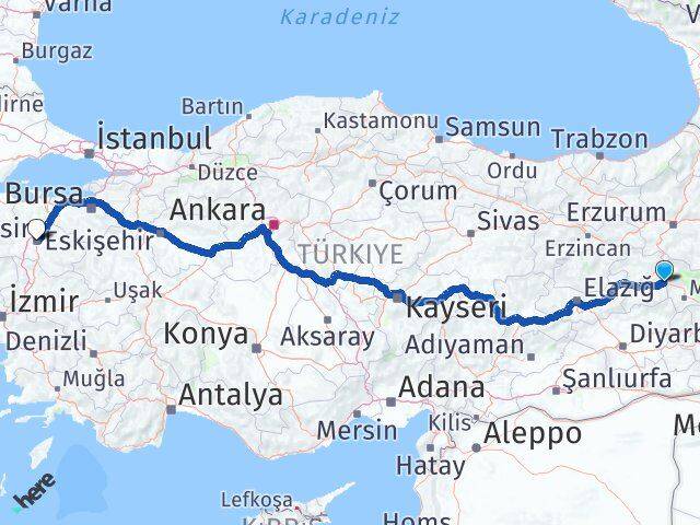 Bingöl Solhan Balıkesir Arası Kaç Km - Yol Haritası