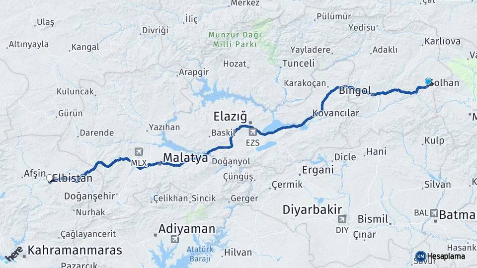 Bingöl Solhan Elbistan Kahramanmaraş Arası Kaç Km - Yol Haritası