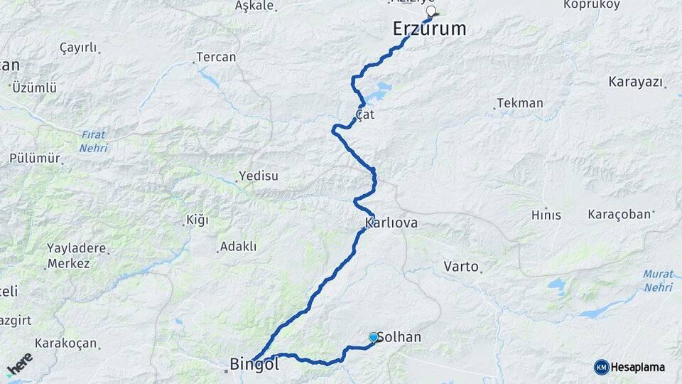 Bingöl Solhan Erzurum Arası Kaç Km - Yol Haritası