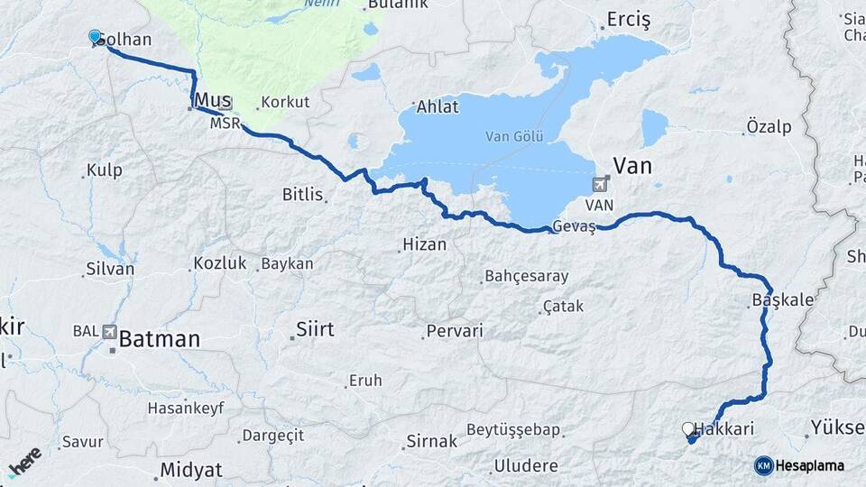 Bingöl Solhan Hakkari Arası Kaç Km - Yol Haritası