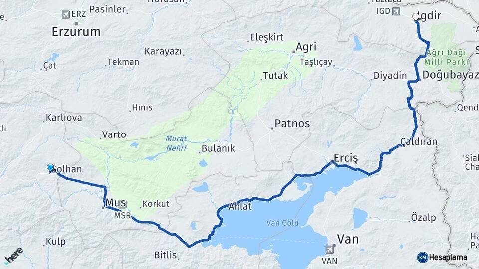 Bingöl Solhan Iğdır Arası Kaç Km - Yol Haritası