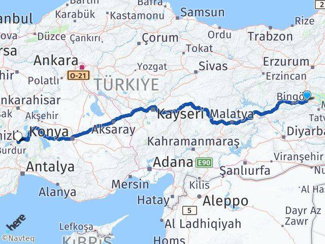 Bingöl Solhan Isparta Arası Kaç Km - Yol Haritası