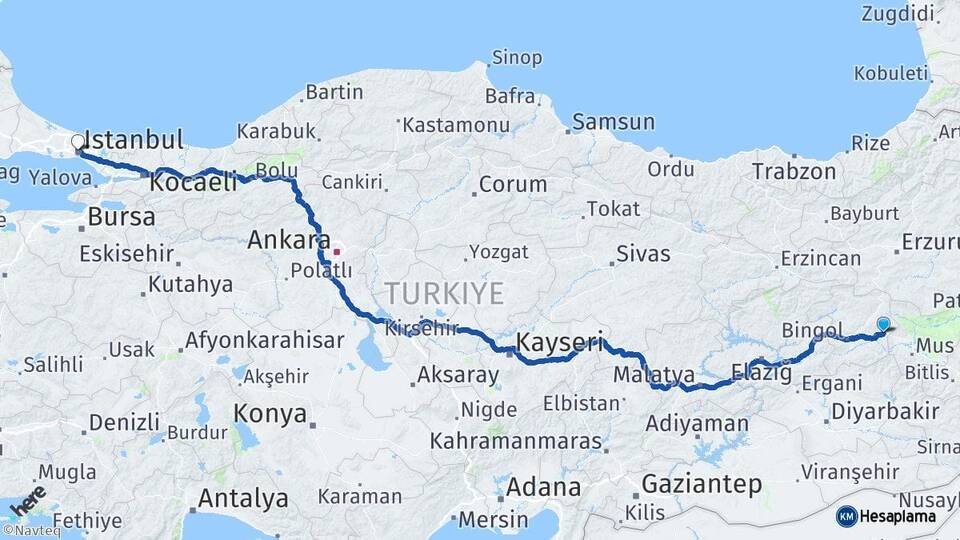 Bingöl Solhan İstanbul Arası Kaç Km - Yol Haritası
