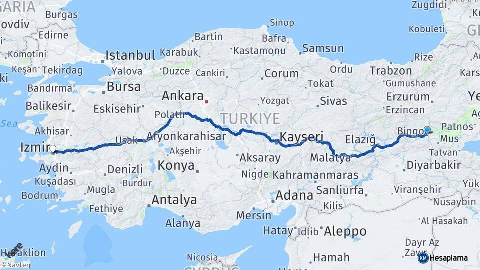 Bingöl Solhan İzmir Arası Kaç Km - Yol Haritası
