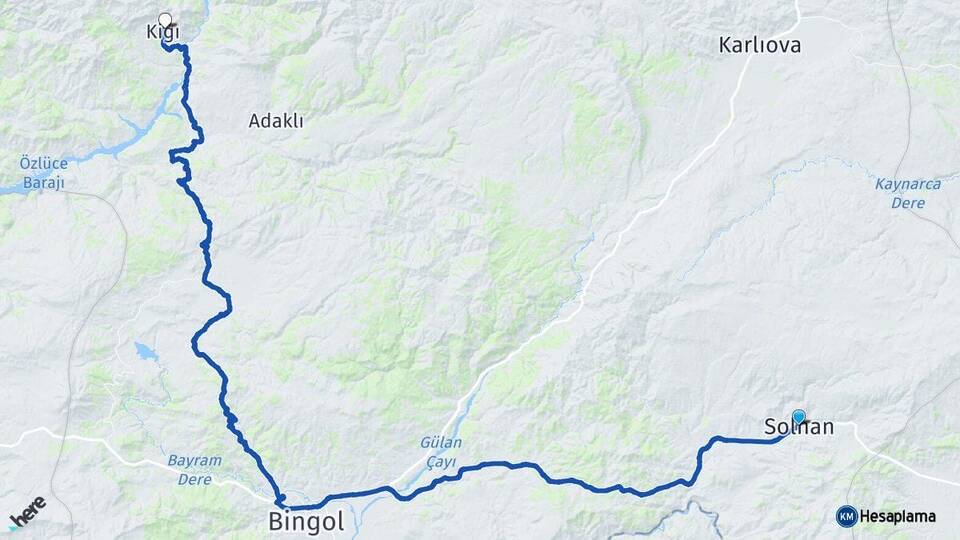 Bingöl Solhan Kiğı Arası Kaç Km - Yol Haritası
