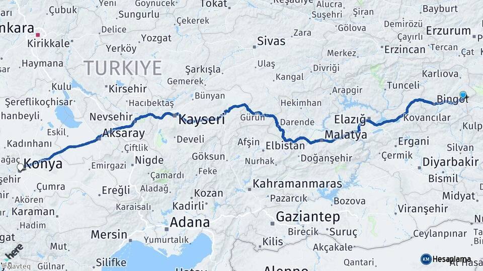 Bingöl Solhan Konya Arası Kaç Km - Yol Haritası