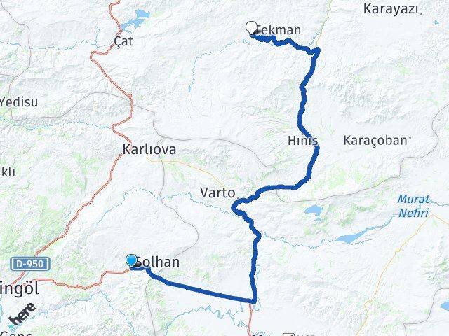 Bingöl Solhan Tekman Erzurum Arası Kaç Km - Yol Haritası