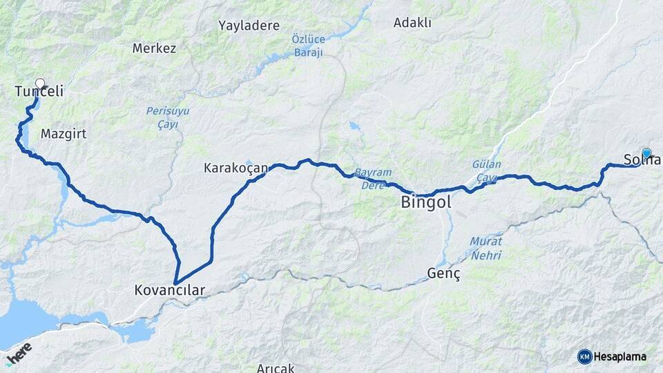 Bingöl Solhan Tunceli Arası Kaç Km - Yol Haritası