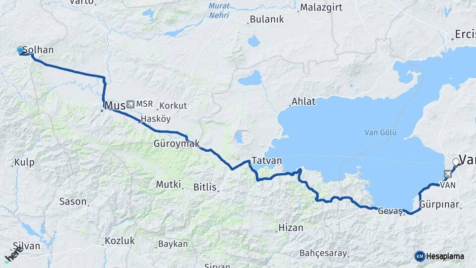 Bingöl Solhan Van Arası Kaç Km - Yol Haritası