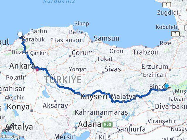 Bingöl Solhan Zonguldak Arası Kaç Km - Yol Haritası