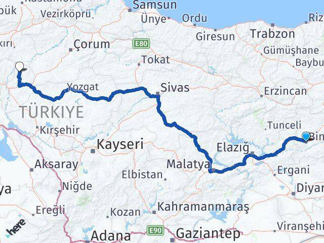 Bingöl Sulakyurt Kırıkkale Arası Kaç Km - Yol Haritası