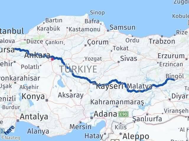 Bingöl Taraklı Sakarya Arası Kaç Km - Yol Haritası