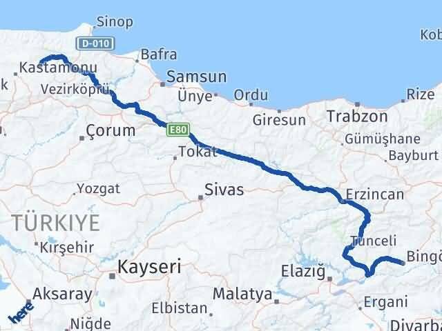 Bingöl Taşköprü Kastamonu Arası Kaç Km - Yol Haritası