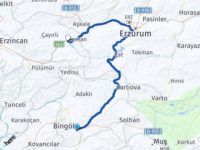 Bingöl Tercan Erzincan Arası Kaç Km - Yol Haritası