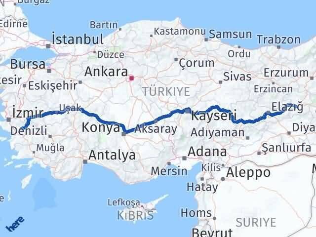 Bingöl Tire İzmir Arası Kaç Km - Yol Haritası
