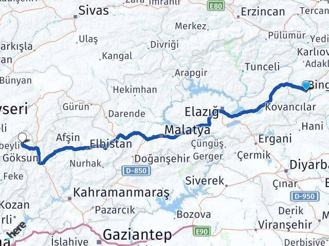 Bingöl Tufanbeyli Adana Arası Kaç Km - Yol Haritası