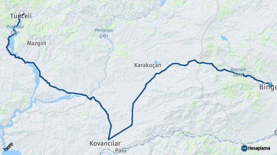 Bingöl Tunceli Arası Kaç Km - Yol Haritası