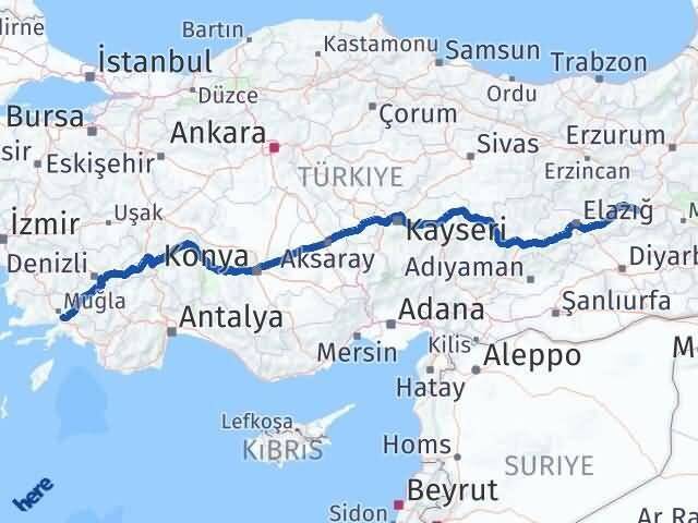 Bingöl Ula Muğla Arası Kaç Km - Yol Haritası