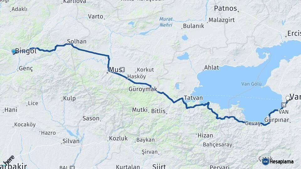 Bingöl Van Arası Kaç Km - Yol Haritası