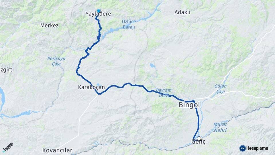 Bingöl Yayladere Genç Arası Kaç Km - Yol Haritası