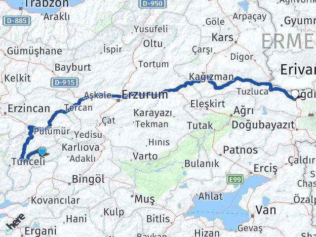 Bingöl Yayladere Iğdır Arası Kaç Km - Yol Haritası