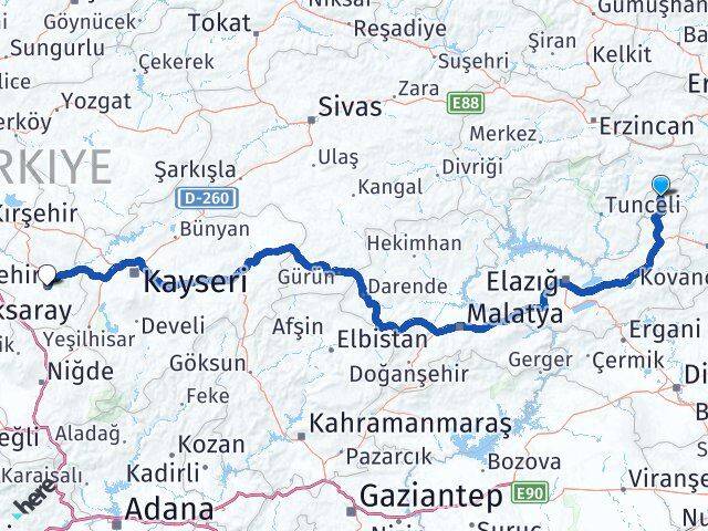 Bingöl Yayladere Nevşehir Arası Kaç Km - Yol Haritası