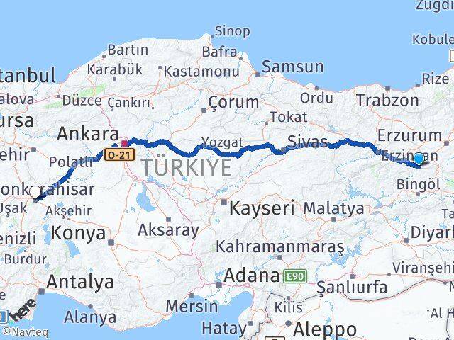 Bingöl Yedisu Afyonkarahisar Arası Kaç Km - Yol Haritası