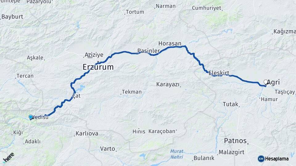 Bingöl Yedisu Ağrı Arası Kaç Km - Yol Haritası