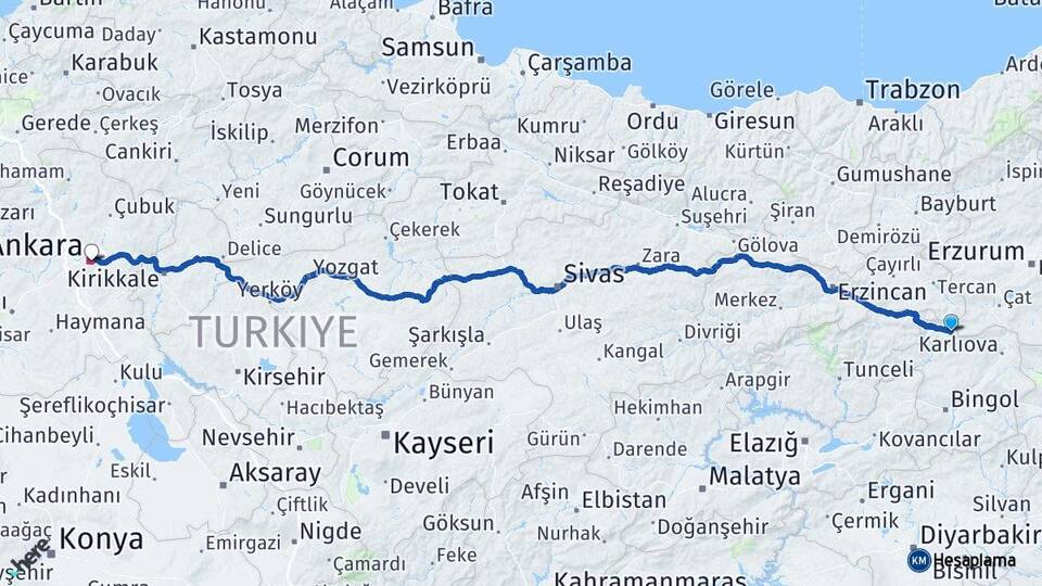 Bingöl Yedisu Ankara Arası Kaç Km - Yol Haritası