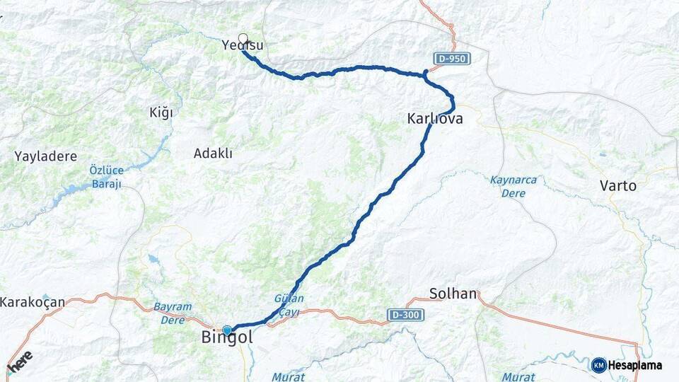 Bingöl Yedisu Arası Kaç Km - Yol Haritası